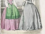 an old book with a drawing of two women in dresses