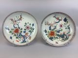 pair of chinese famille plates with birds and flowers