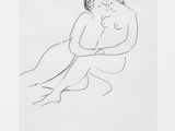 a black and white drawing of two nudes in a white frame
