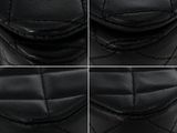 a close up of four photos of the inside of a black purse