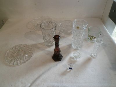 a table with a lot of glass items on it