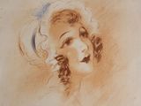 drawing of a woman with a cigarette in her mouth and a hat on her head