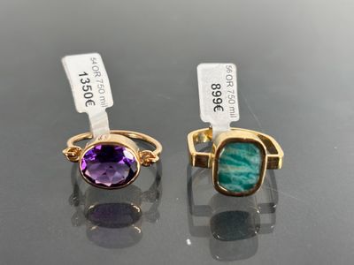 two rings with amethorate and amethorate stones on them