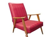 a red chair with a wooden frame on a white background