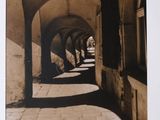 an old photo of a hallway in a building