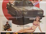 an old movie poster of a woman in a bikini next to a car