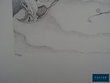 pencil drawing of a woman sitting in a boat on the water