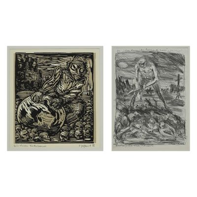 deux dessins en noir et blanc représentant un homme à cheval et une femme à cheval