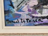 a painting of a man riding a skateboard on a ramp
