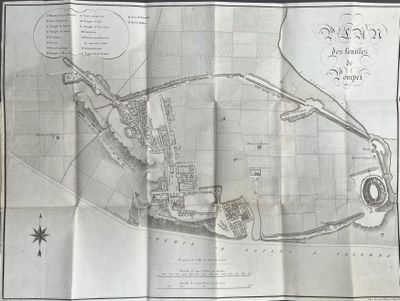 an old map of a city with a castle on it