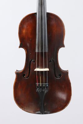 a close up of a violin with a bow on a white background