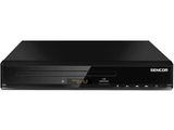 a black dvd player sitting on top of a white surface