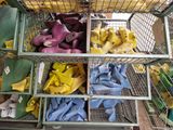 several baskets of bananas and other items in a store