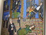 painting of a man in a tuxedo and a woman in a green dress and a man in a tuxedo and a woman in a green dress