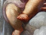 a painting of a baby sitting on top of a cloud