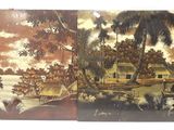 deux photos d'un tableau accroché au mur d'une maison