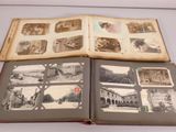 an open book with pictures of people and buildings on it