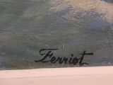 a painting of a surfer riding a wave in the ocean