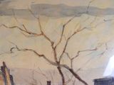une photo d'un tableau représentant un arbre dans la neige