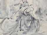painting of a woman riding a horse with a parasol on her head