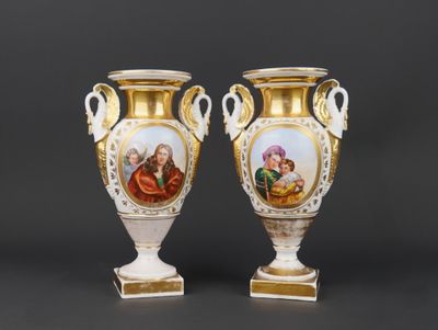 pair of 19th century french porcelain vases with hand painted scenes