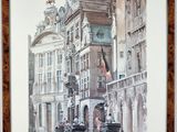 a picture of a painting of a horse and buggy on the street