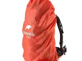 a red backpack bag with a logo on it