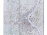 an old map of a city with a river running through it