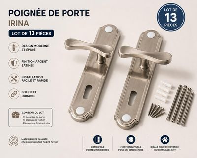 paire de poignées de porte en acier inoxydable avec vis et boulons