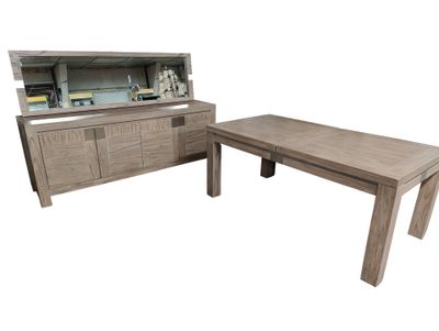 an image of a wooden table with a hutch on top of it