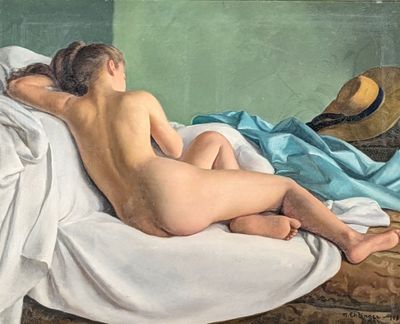 une peinture représentant une femme nue allongée sur un lit