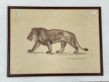 dessin représentant un lion sur le mur d'une pièce aux murs blancs