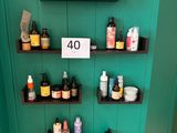 several shelves with different types of skin care products on them