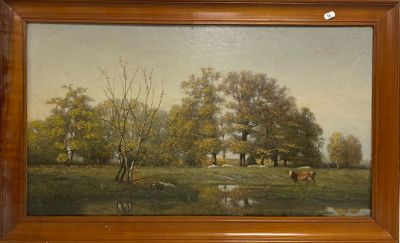une image d'une peinture de vaches dans un champ