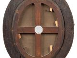 an old wooden circular window on a white background