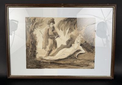 tableau représentant une femme allongée par terre devant un homme