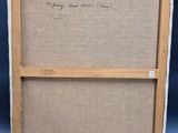 an old picture of a wooden easel with a piece of paper on it