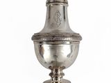 an image of a silver vase with a lid on a white background