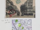 a picture of a postcard with a picture of a street