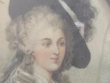 portrait of a lady in a large hat with a flower in her hand