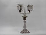 silver plated candelabra with three candles on a stand