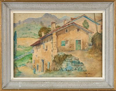 an image of a painting of a house in a rural setting