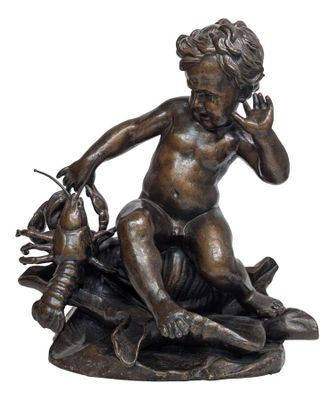Fonte d'art représentant un putto pincé par un homard, XIXe …
