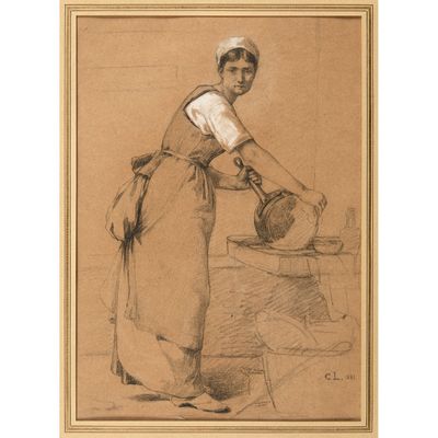 Ecole Francaise, 1881 Portrait DE Femme A LA Cuisine
