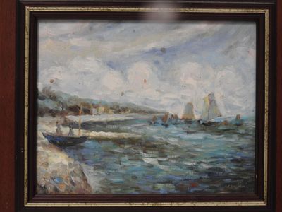 une image d'une peinture de bateaux sur l'eau