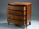 an image of a wooden chest of drawers on a grey background