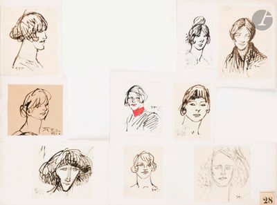 croquis représentant le visage d'une femme sur fond blanc