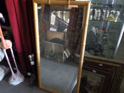 a flamingo standing in front of a mirror in a room
