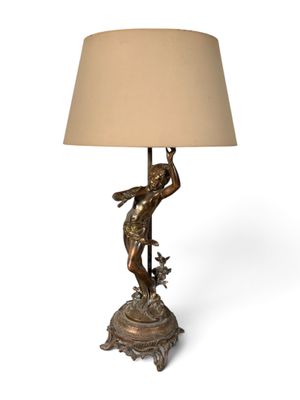une image représentant une lampe posée sur une table, avec un abat-jour