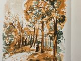 a picture of a painting of a park in the fall